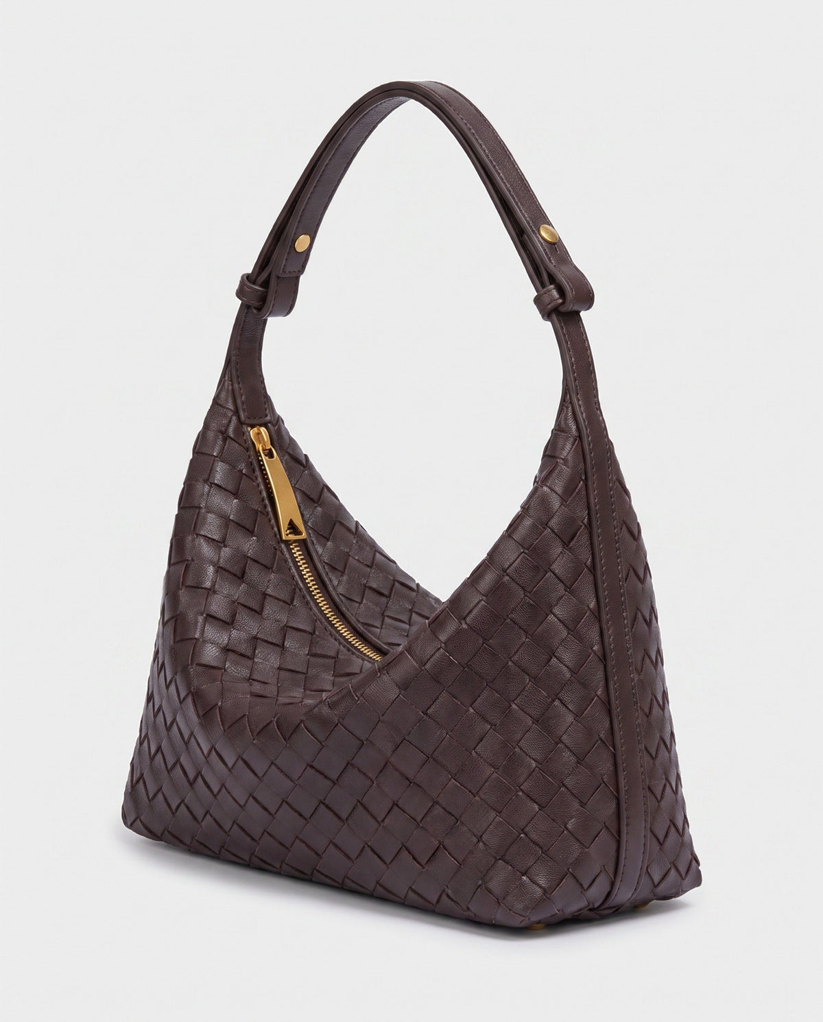Yoko Woven Crescent Bag in Dark Brown