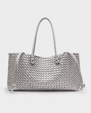 Rei Woven East-West Tote in Silver