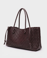 Rei Woven East-West Tote in Dark Brown