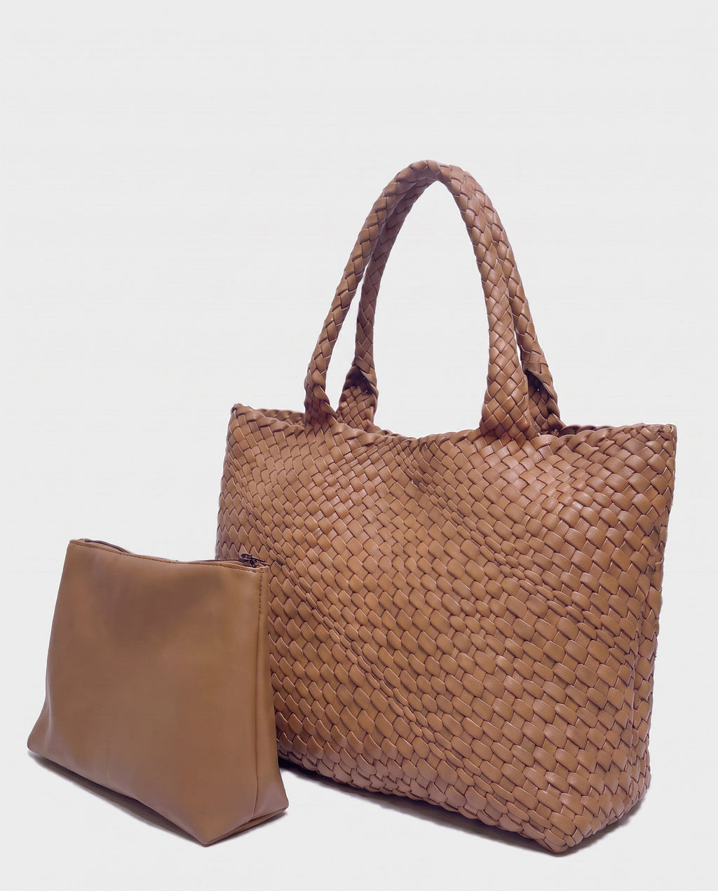 Noa Woven Tote and Pouch in Taupe