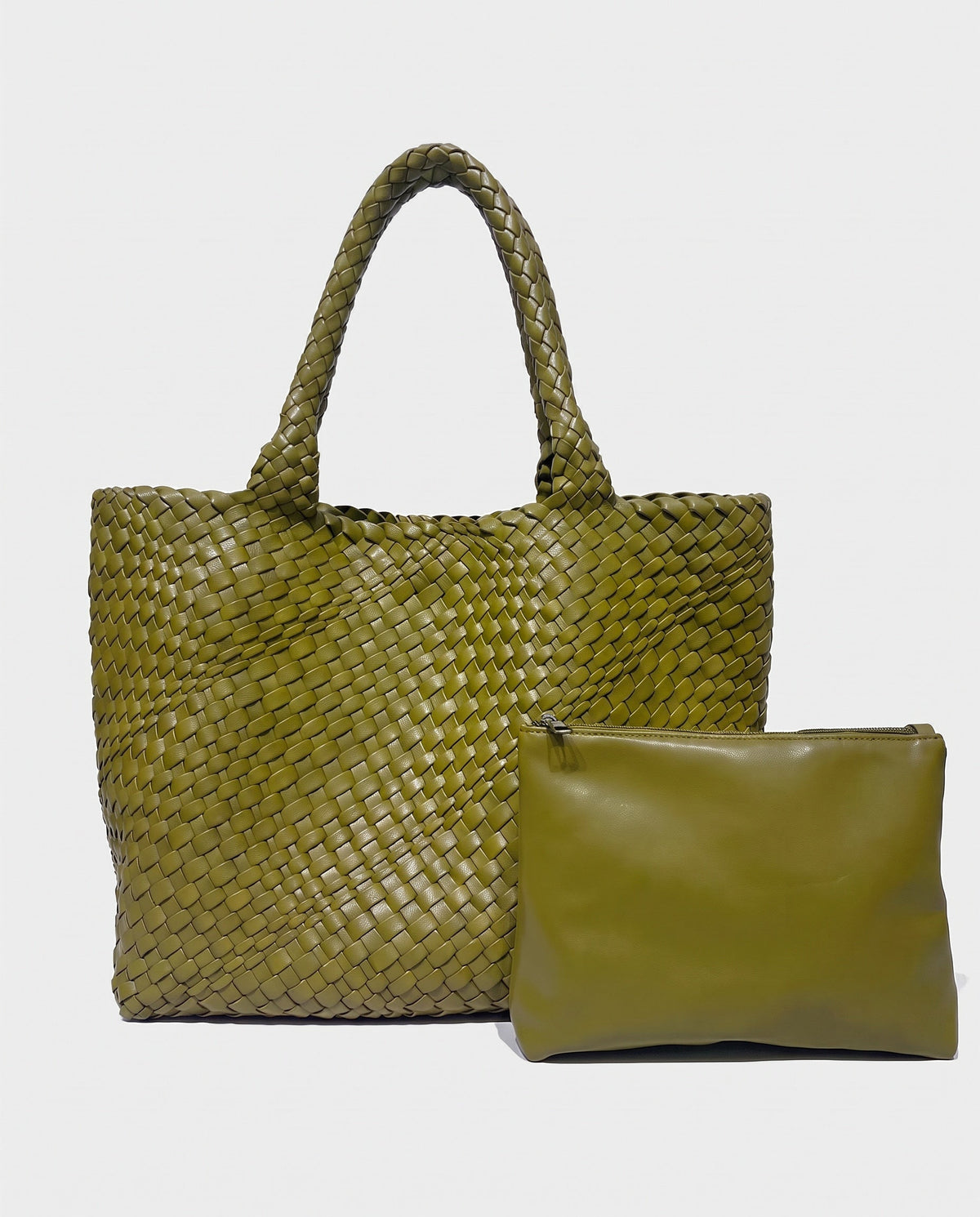 Noa Woven Tote and Pouch in Olive