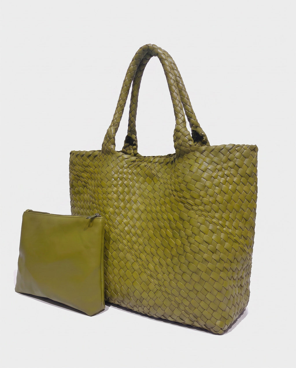 Noa Woven Tote and Pouch in Olive
