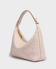 Yoko Woven Crescent Bag in Cream