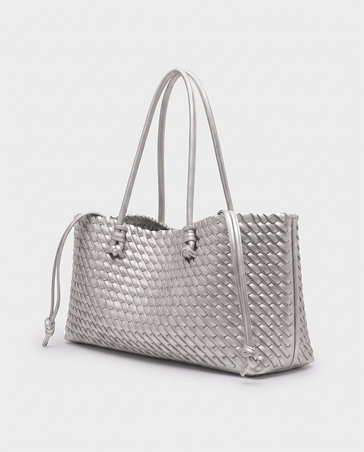 Rei Woven East-West Tote in Silver
