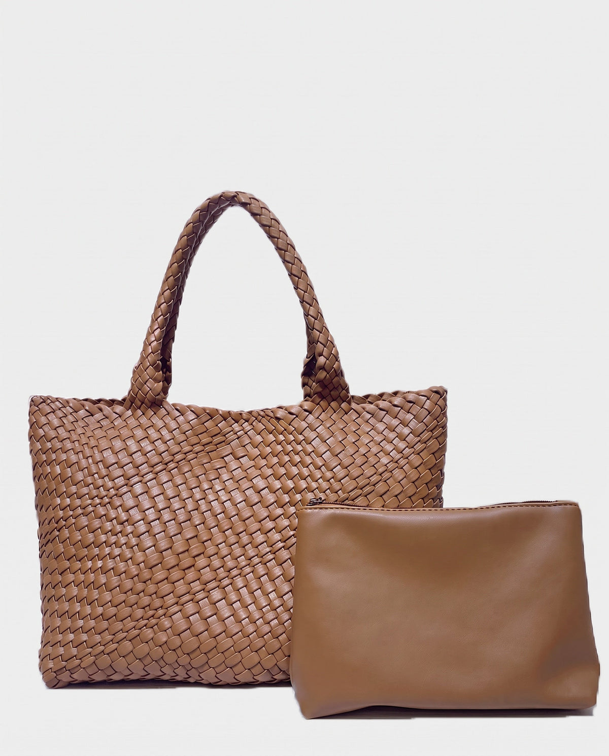Noa Woven Tote and Pouch in Taupe
