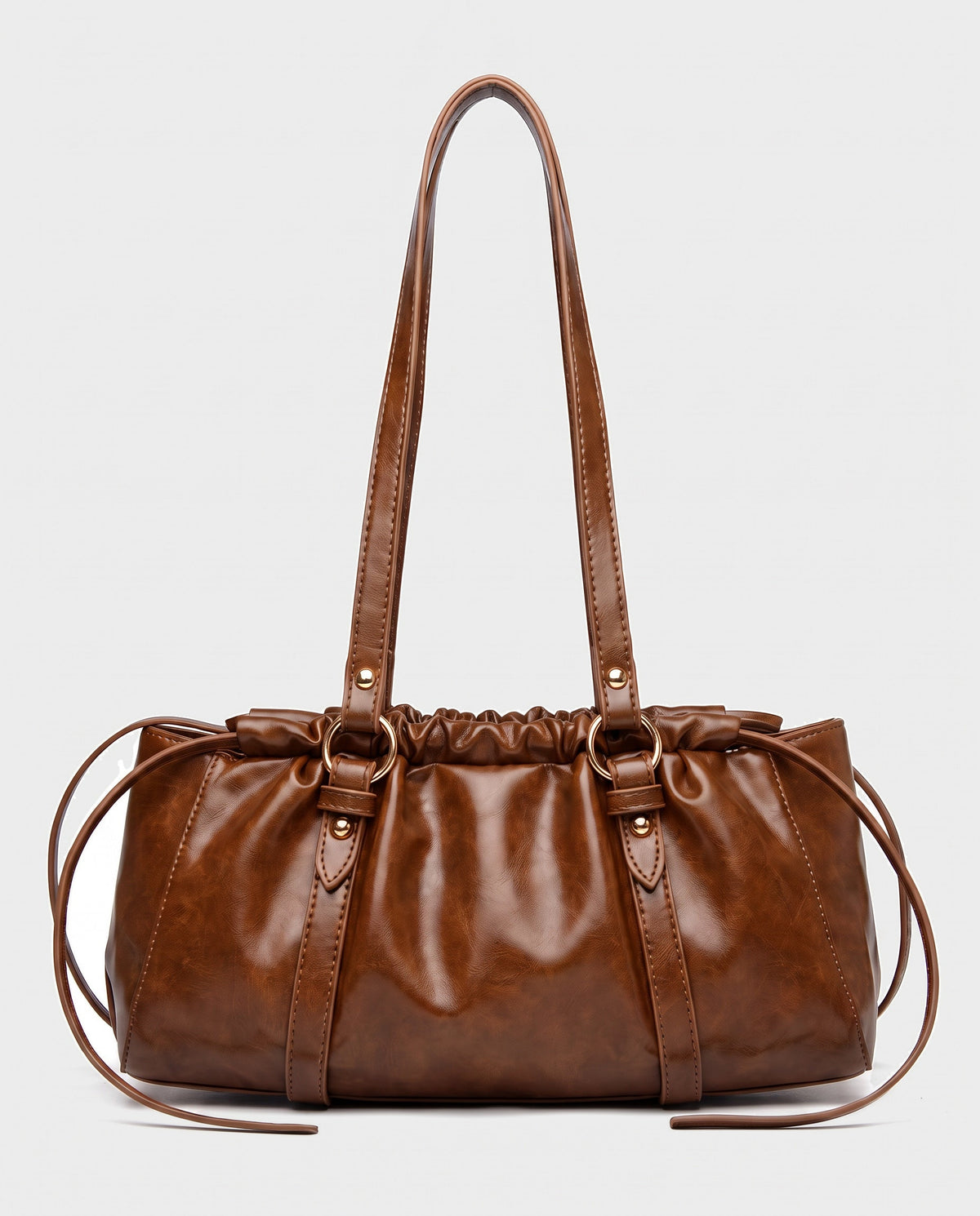 Nagi Ruched Shoulder Bag in Cognac