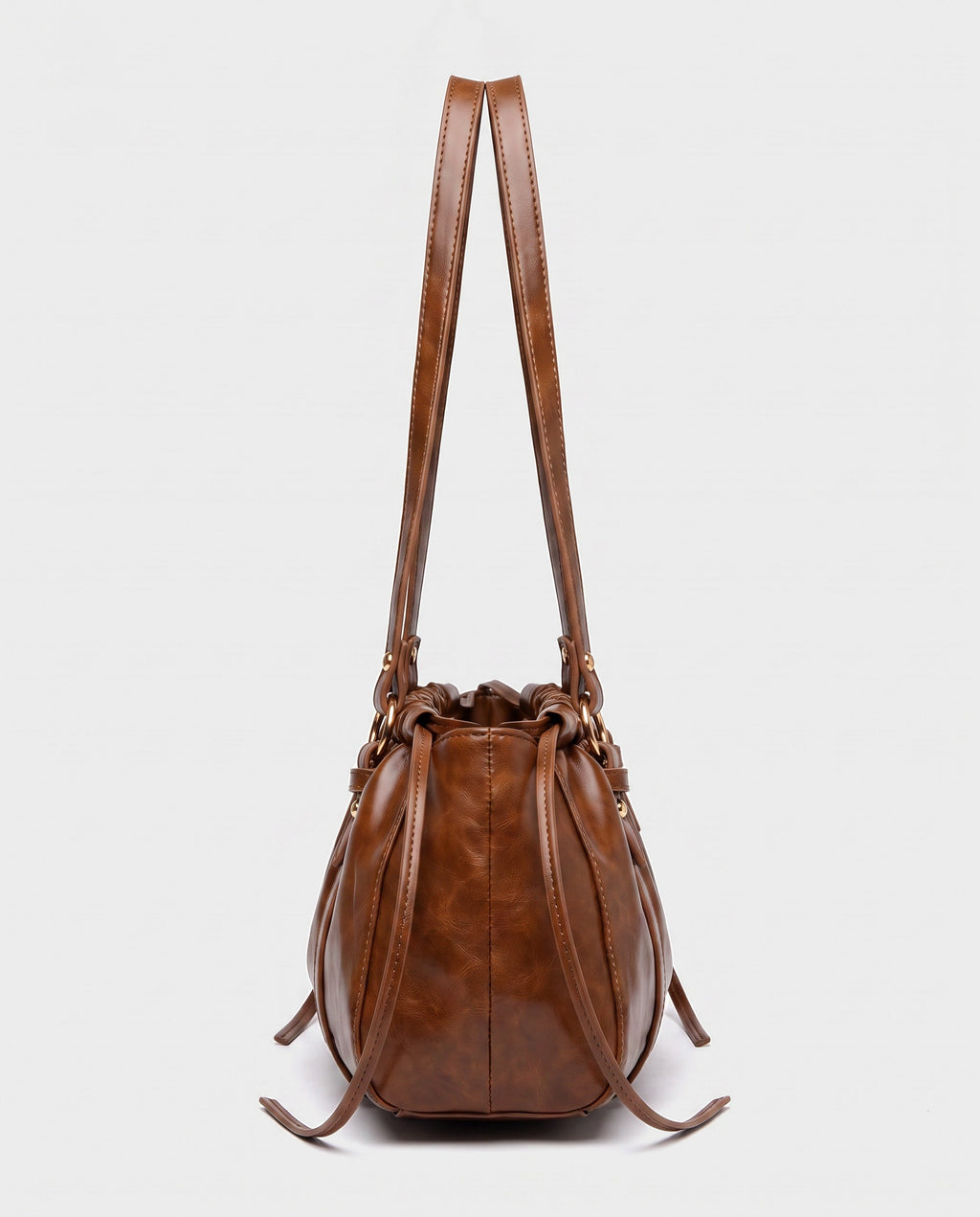 Nagi Ruched Shoulder Bag in Cognac