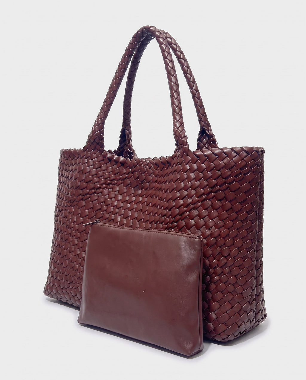 Noa Woven Tote and Pouch in Mahogany