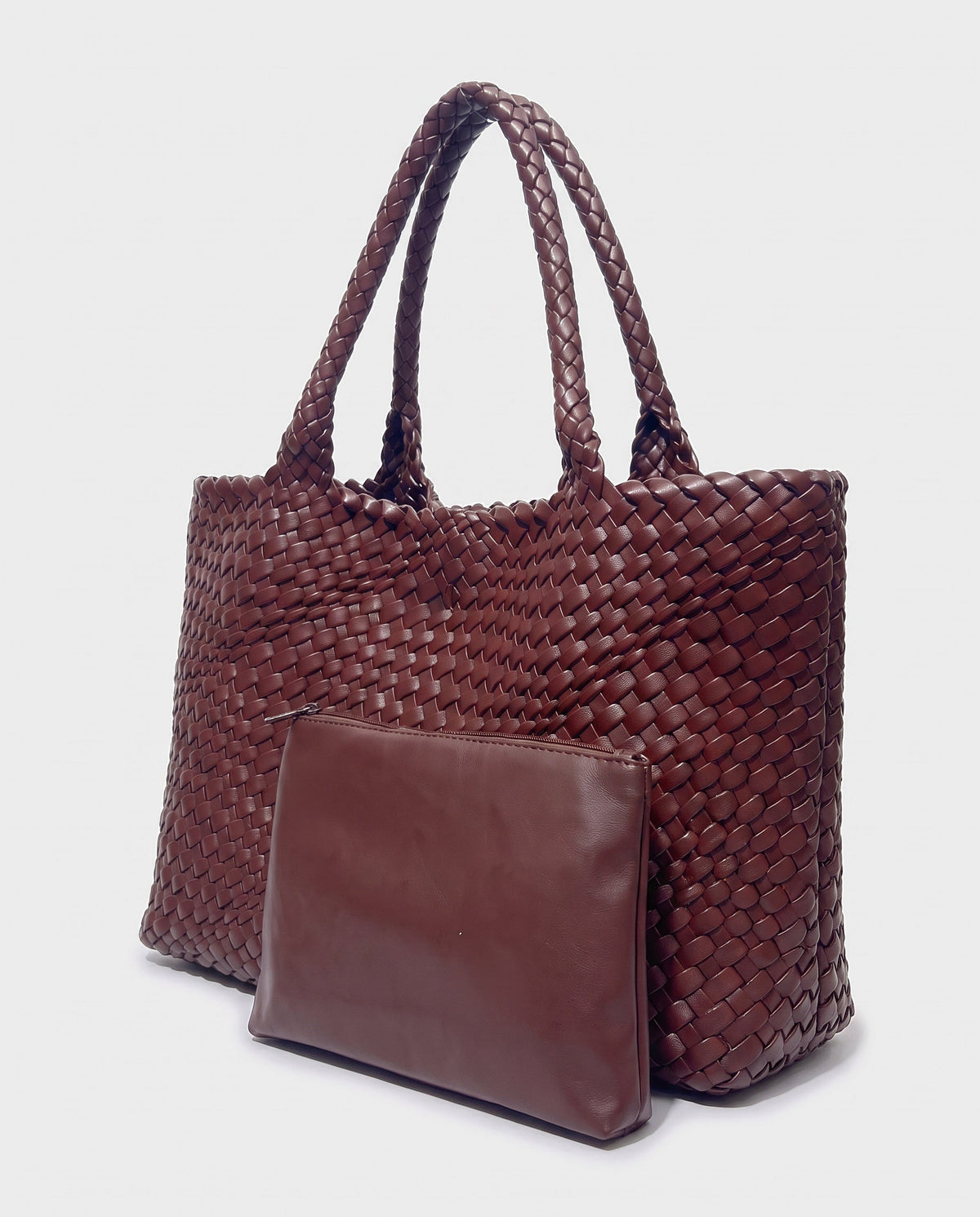 Noa Woven Tote and Pouch in Mahogany