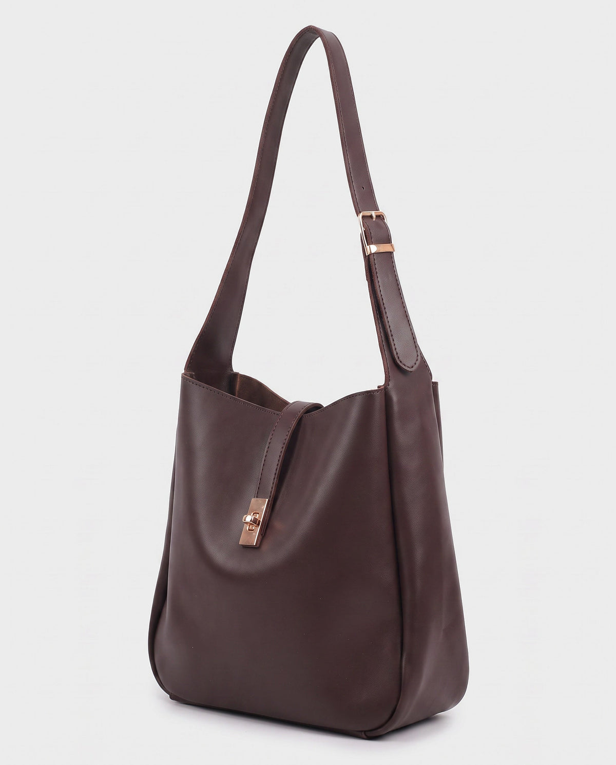 Kasumi Turn-Lock Shoulder Bag in Dark Chocolate