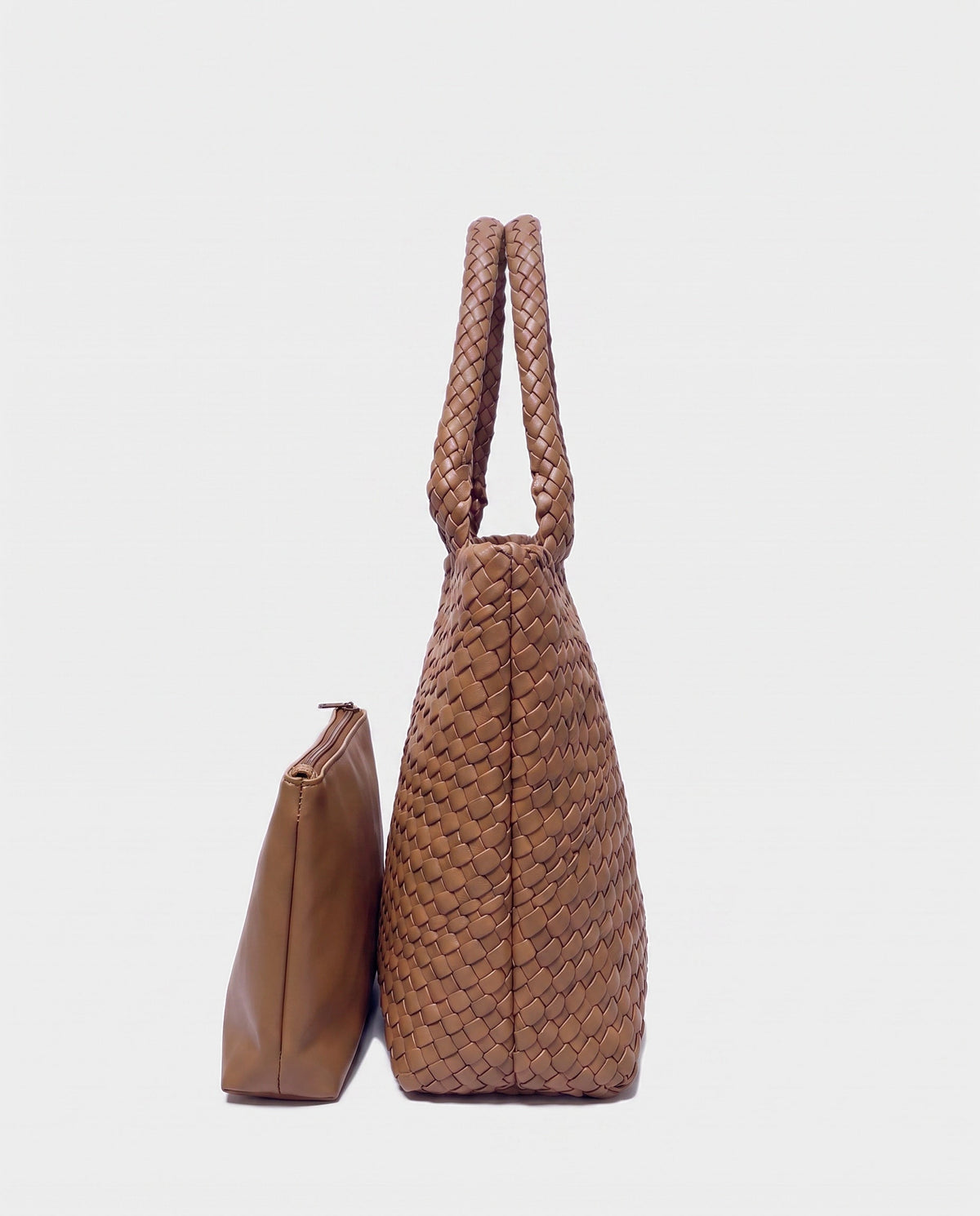 Noa Woven Tote and Pouch in Taupe