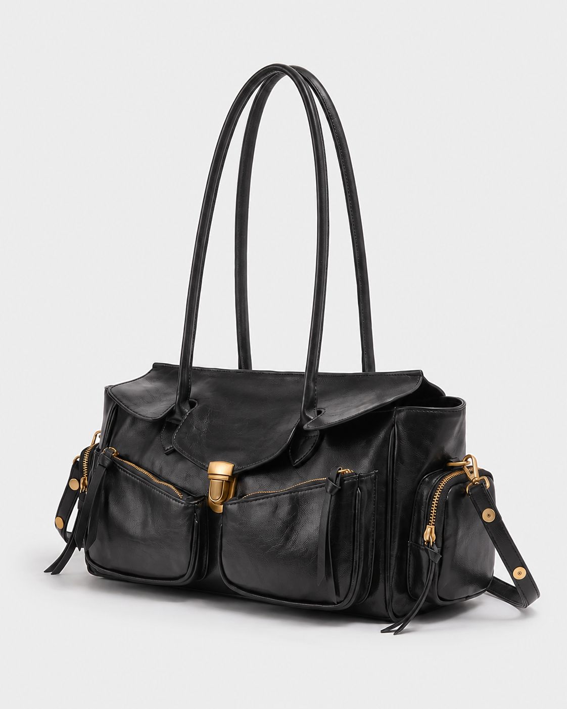 Konomi Cargo Shoulder Bag in Black