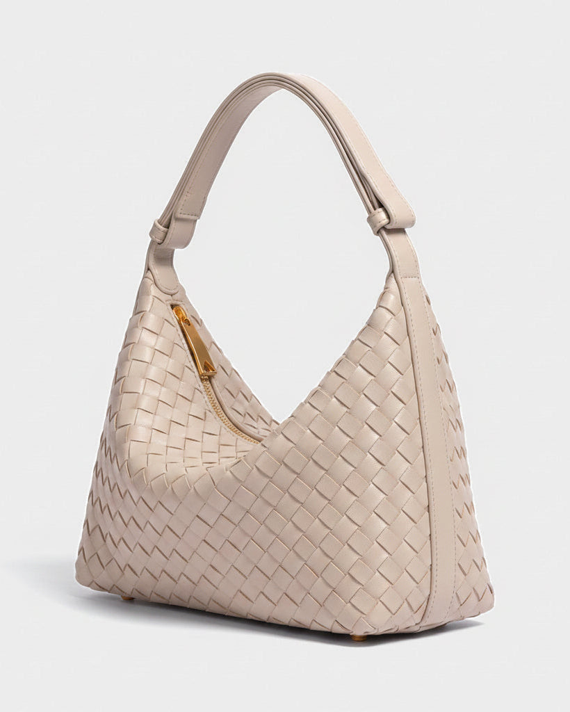 Yoko Woven Crescent Bag in Beige