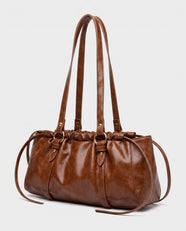 Nagi Ruched Shoulder Bag in Cognac