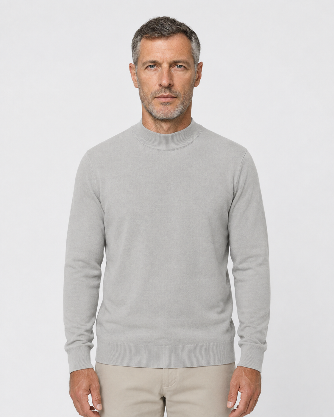 Long-Sleeve Mock Neck, Light grey, front