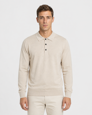 Long-Sleeve Polo, Light oatmeal, front