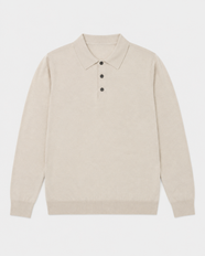 Long-Sleeve Polo, Light oatmeal, flatlay