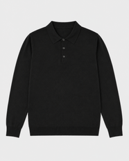 Long-Sleeve Polo, Black, flatlay