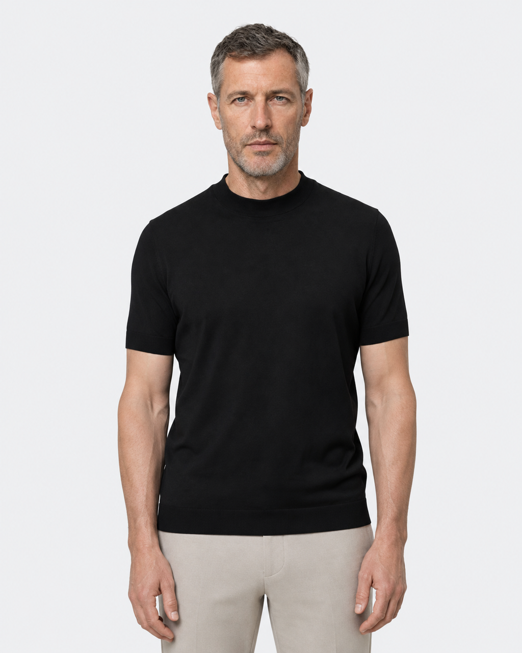 Short-Sleeve Mock Neck, Black, front