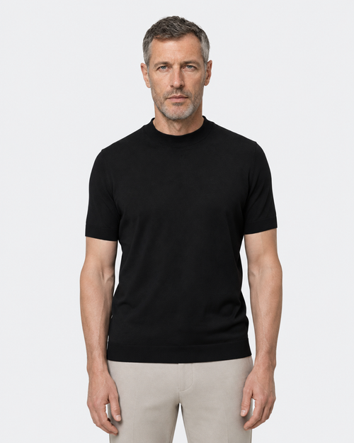Short-Sleeve Mock Neck, Black, front
