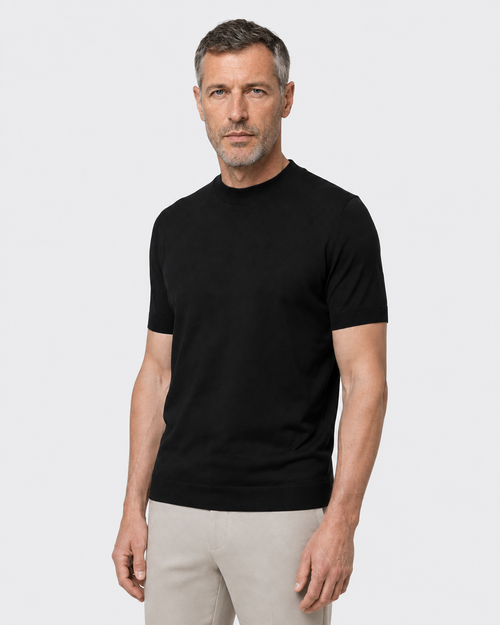 Short-Sleeve Mock Neck, Black, threequarter