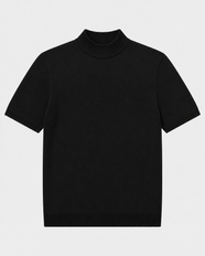 Short-Sleeve Mock Neck, Black, flatlay