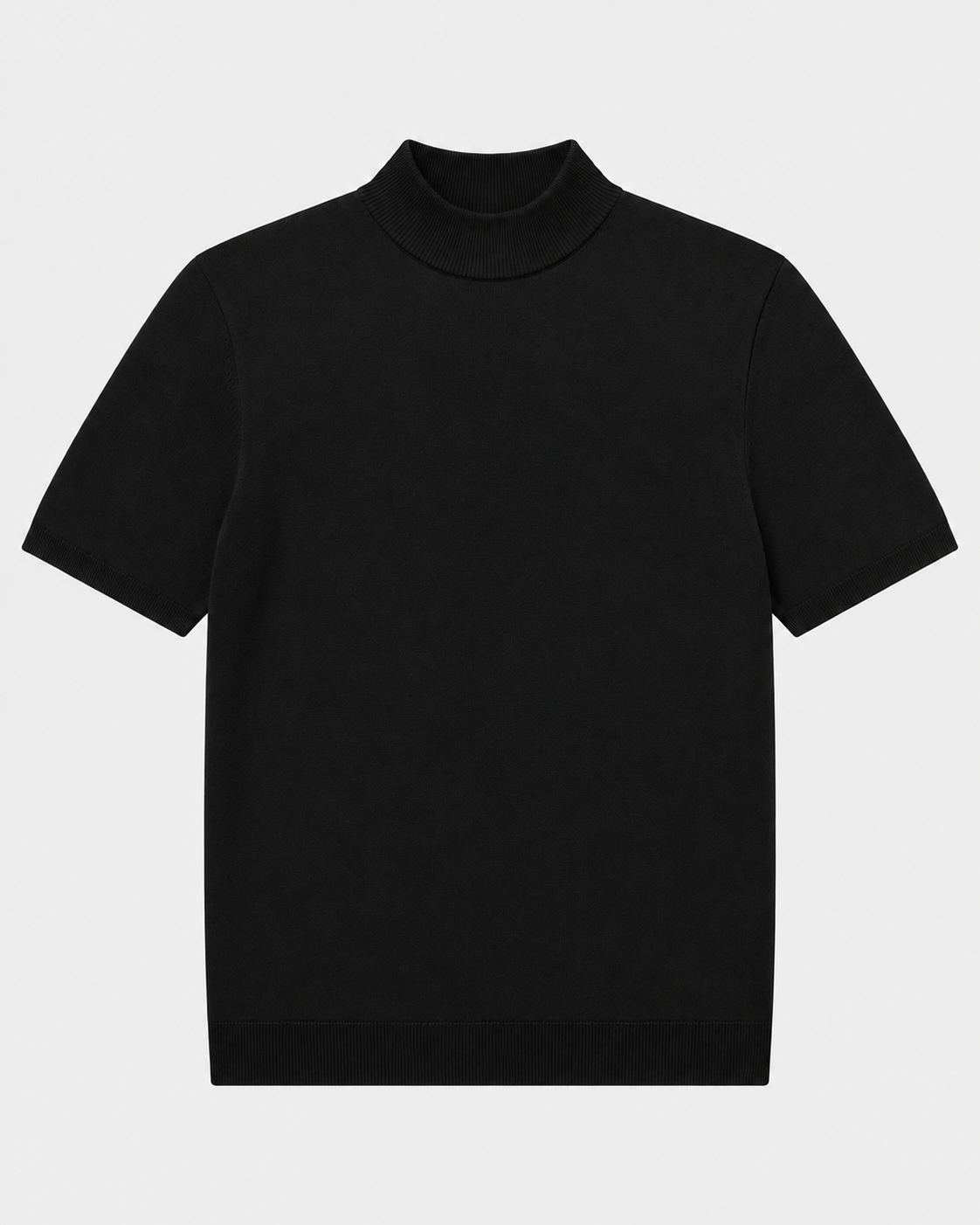 Short-Sleeve Mock Neck, Black, flatlay