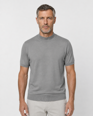 Short-Sleeve Mock Neck, Medium grey, front