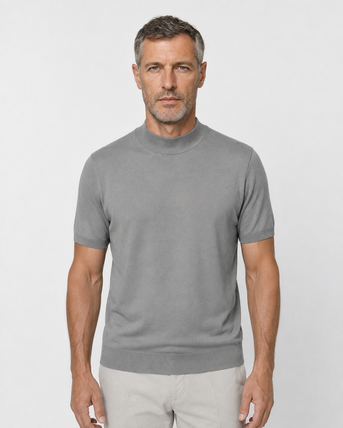 Short-Sleeve Mock Neck, Medium grey, front